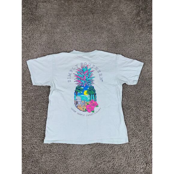 Simply Southern Shirt Girls Large Blue Pink Pineapple Livin Simply Sweet & Happy - Picture 1 of 9